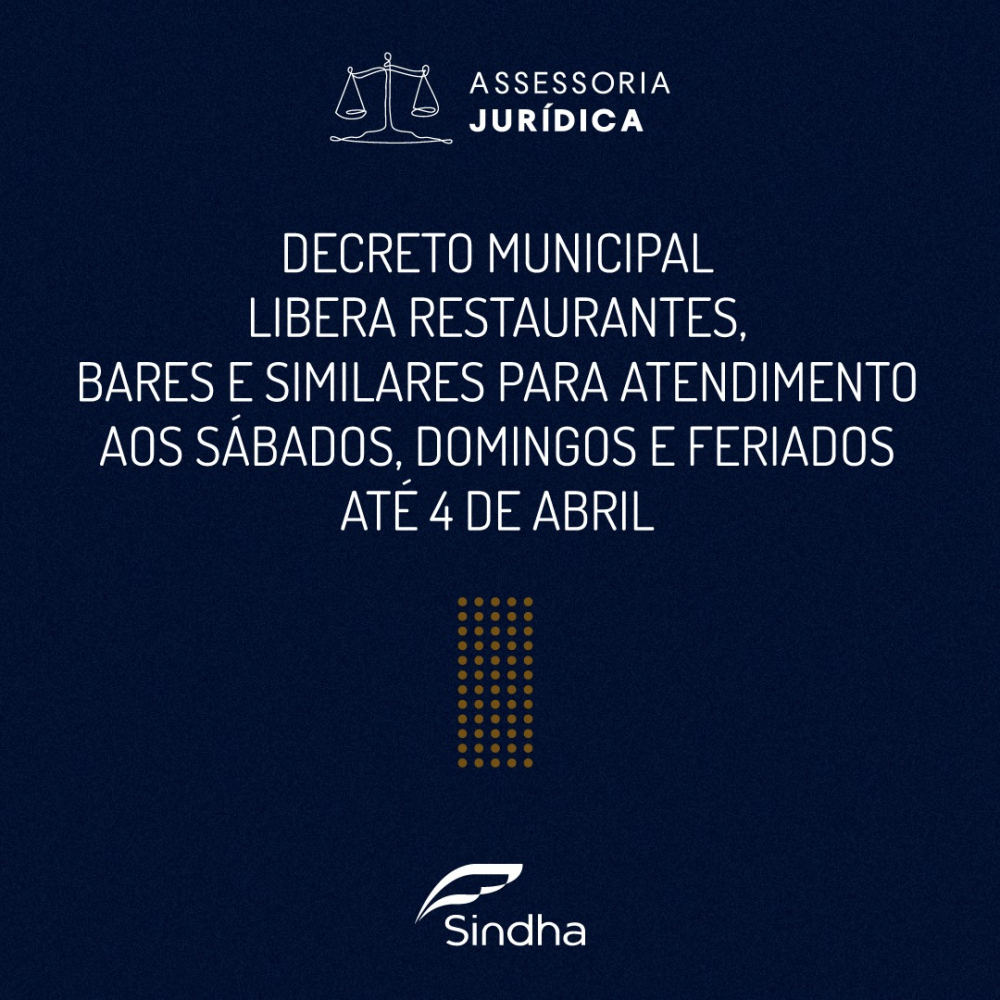 Liberada a abertura de restaurantes, bares e similares em sábados domingos e feriados