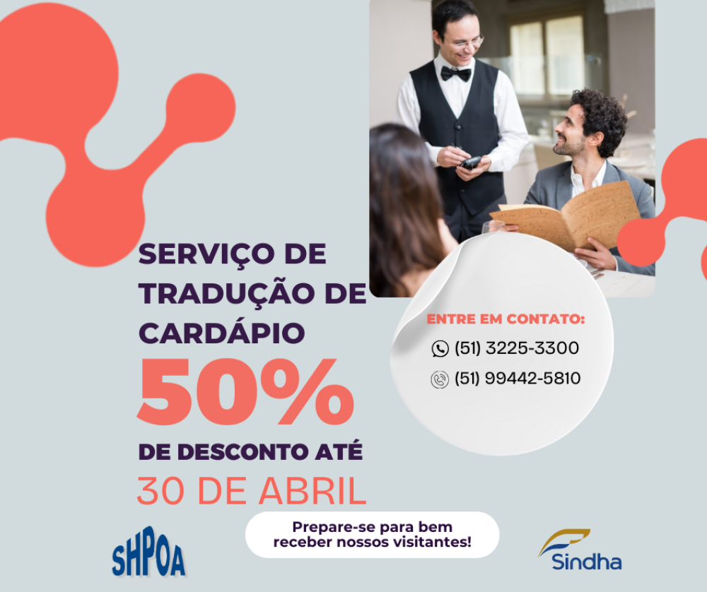 Sindha oferece serviço de tradução de cardápio com desconto de 50%.