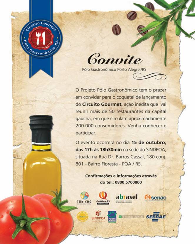 Convite - Lançamento do Circuito Gourmet Porto Alegre!