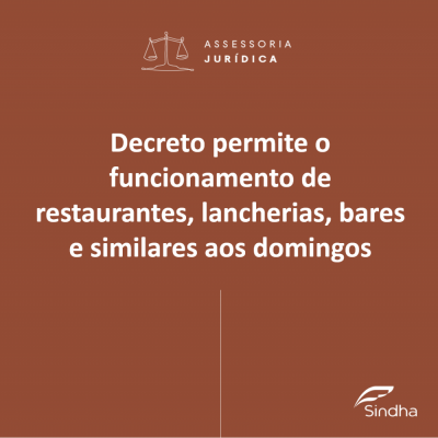 Decreto permite o funcionamento de restaurantes, lancherias, bares e similares aos domingos