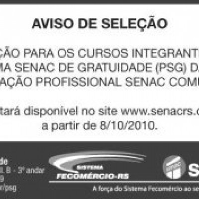 ATENÇÃO INSCRIÇÕES PRORROGADAS ATÉ DIA 15/10/2010 para cursos gratuitos de camareira SENAC/RS