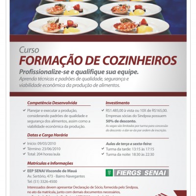 ÚLTIMOS DIAS PARA INSCRIÇÕES CURSO COZINHEIRO DO SENAI
