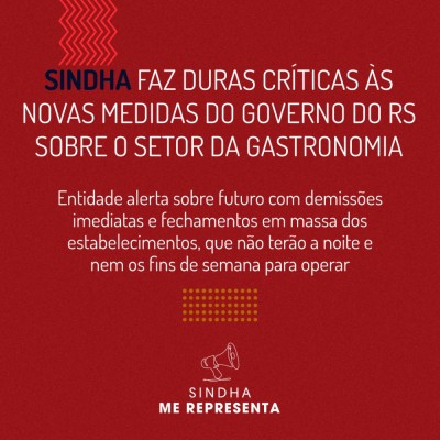 Sindha faz duras críticas às novas medidas do Governo do RS sobre o setor da gastronomia