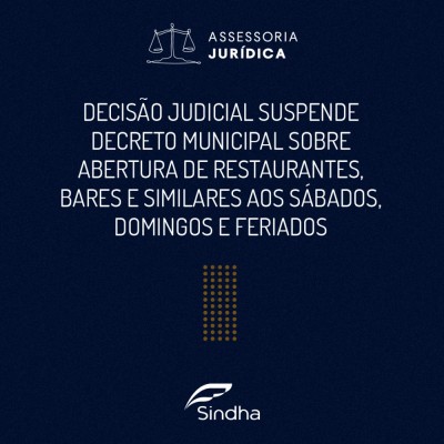 Suspenso Decreto Municipal que liberava a abertura de restaurantes, bares e similares