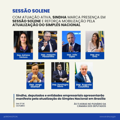 O SINDHA reforça sua atuação nacional em defesa dos empreendedores e da atualização do Simples Nacional.