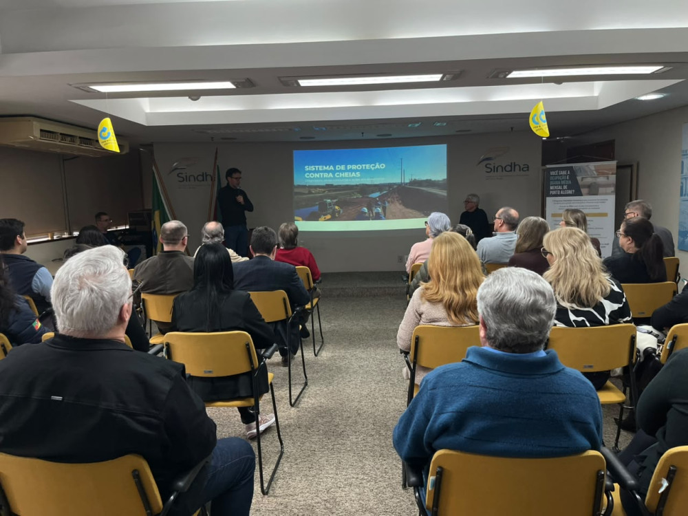 O Sindha, o SHPOA e o Porto Alegre Convention Bureau re&uacute;nem lideran&ccedil;as setoriais e representantes do DMAE para debater a&ccedil;&otilde;es de enfrentamento aos eventos clim&aacute;ticos em Porto Alegre