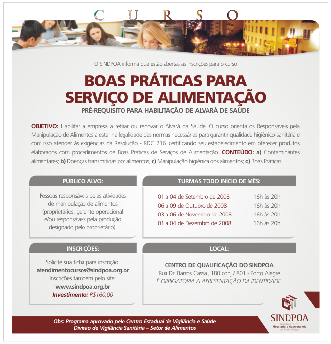 Curso Pré Requisito para Alvará de Saúde